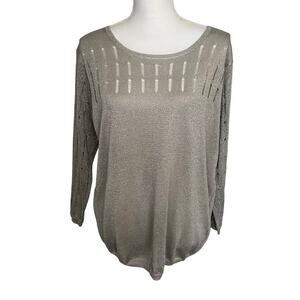 Gap NWT 3/4 sleeve metallic silver shimmer cut outs sweater size L